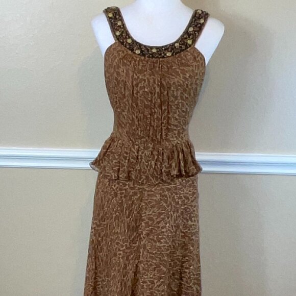 Chetta B Womens Silk Formal Dress Animal Print Beaded Round Neckline Size 6 - Picture 1 of 12